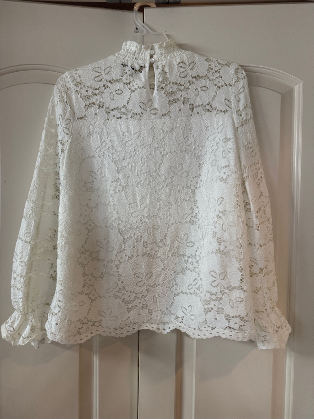 Adrianna Papell Ivory Floral Lace Ruffle-Neck Blouse - Picture 5 of 5